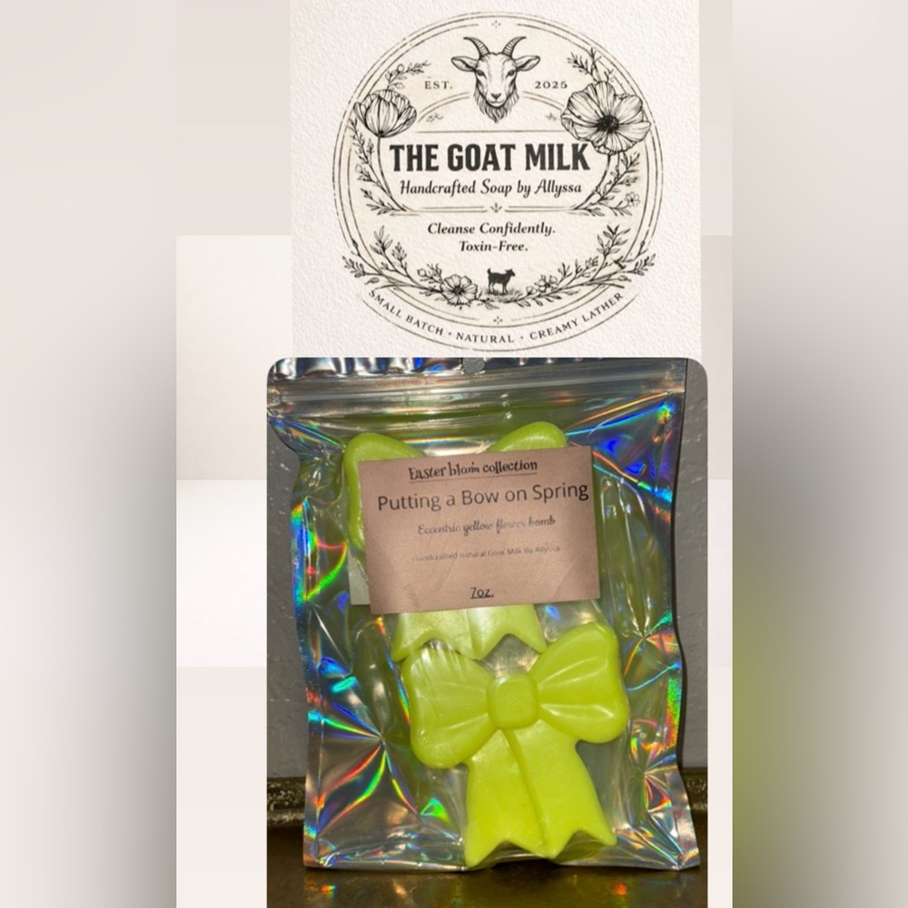 Handcrafted GoatMilk Neon yellow flowerbomb Bows soap bar